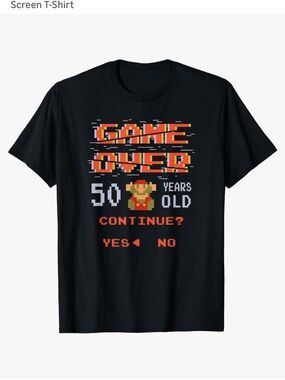 Game Over 50 Years Old Retro Pixel T-Shirt - Black
